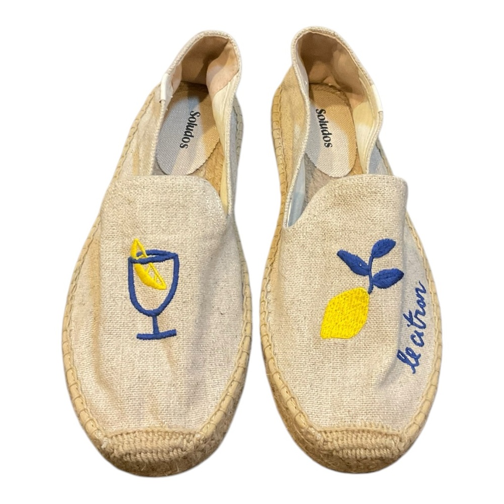 Soludos Women Le Citron Lemon Limoncello Embroidered Canvas Espadrille Size 9.5